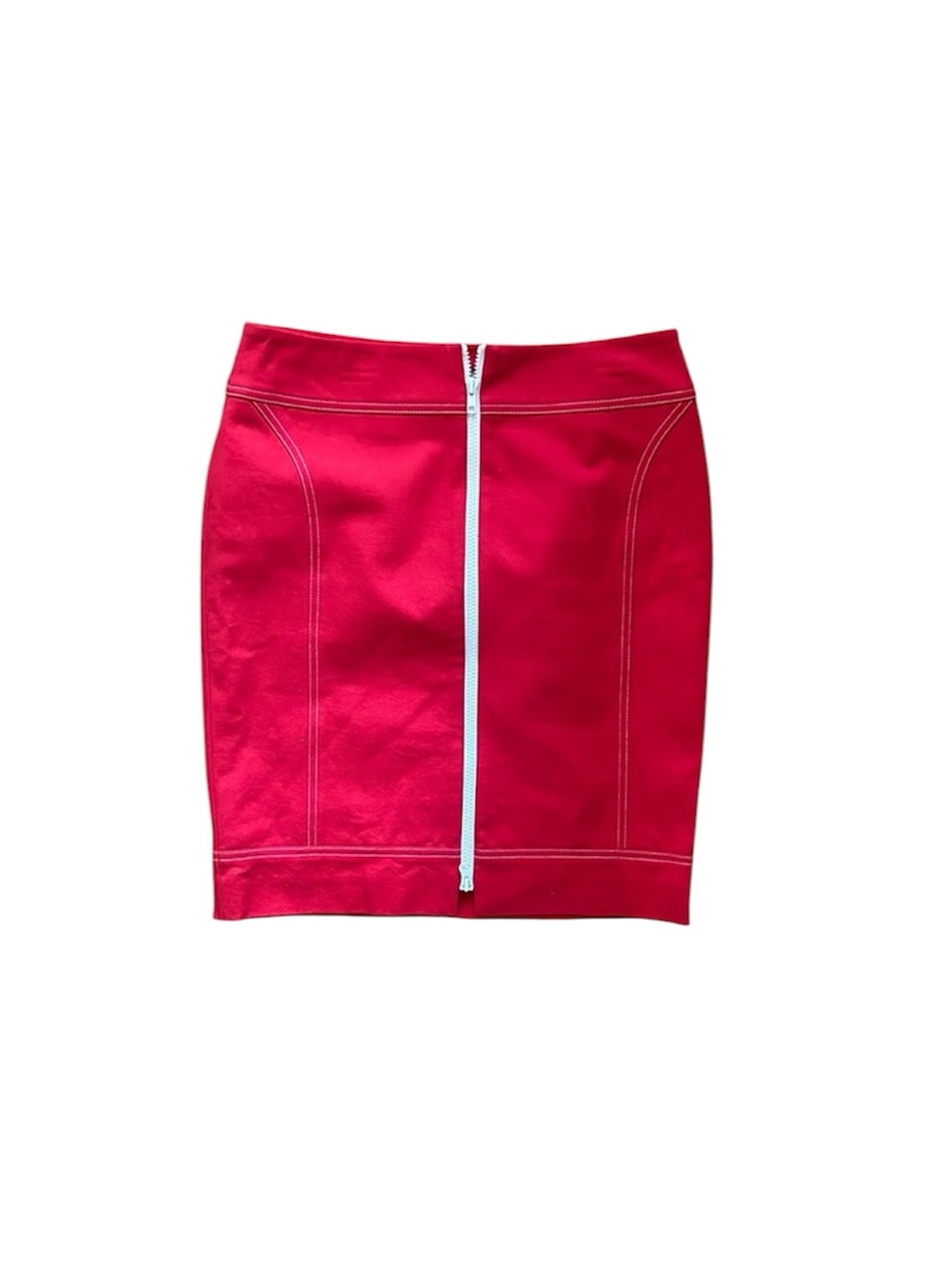 Helios & Luna Fitted Red Zip-Front Pencil Skirt